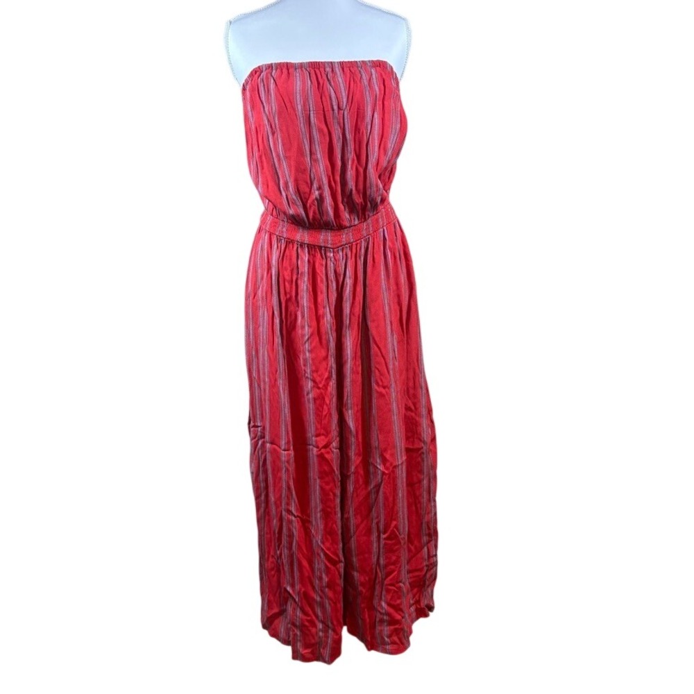NWT Silence+Noise Urban Outfitters Red Striped Strapless Wide Leg‎ Jumpsuit L